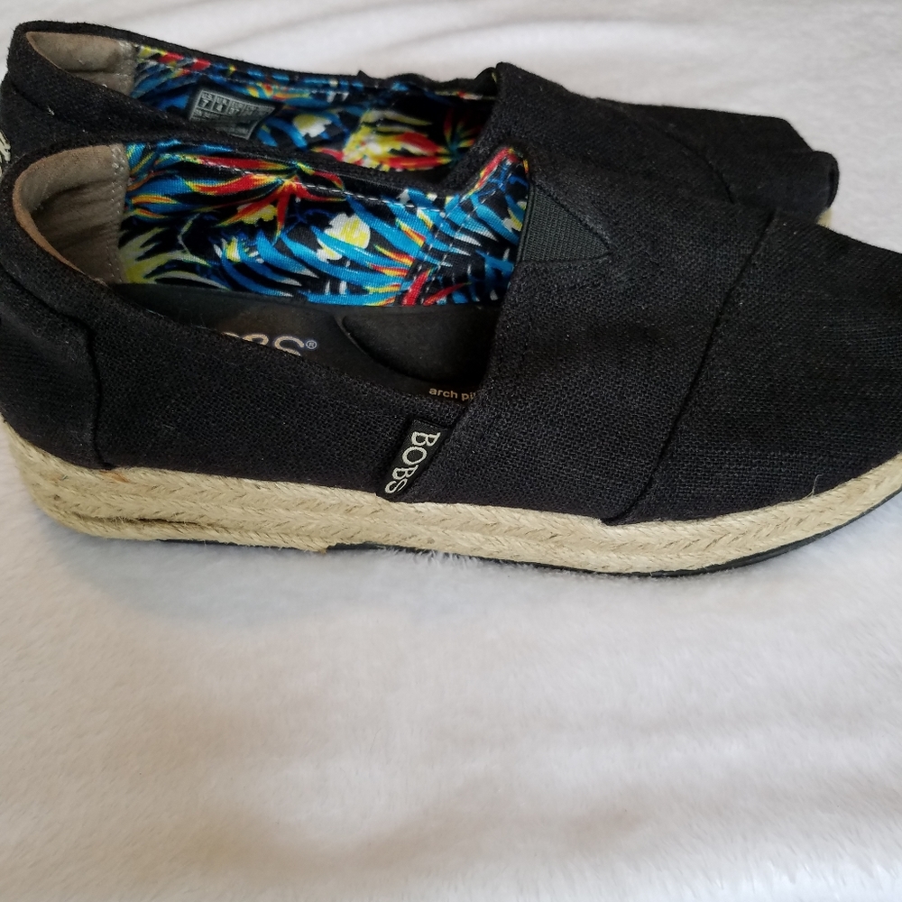Bobs Skechers Espadrilles Canvas Black Sz 7